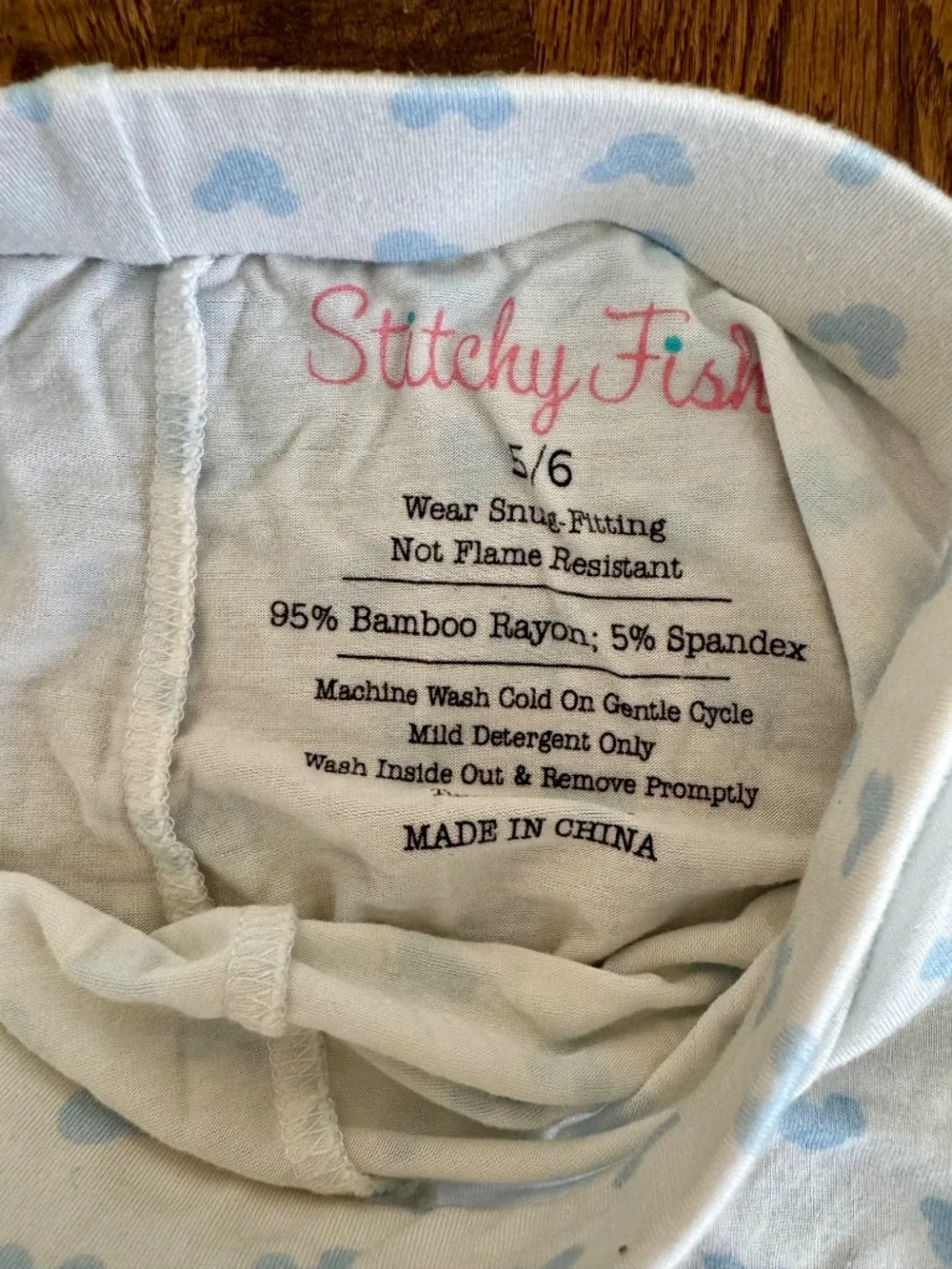 Stitchy Fish Mickey Pajama Set Bamboo Viscose‎ Unisex Size 5 6 C